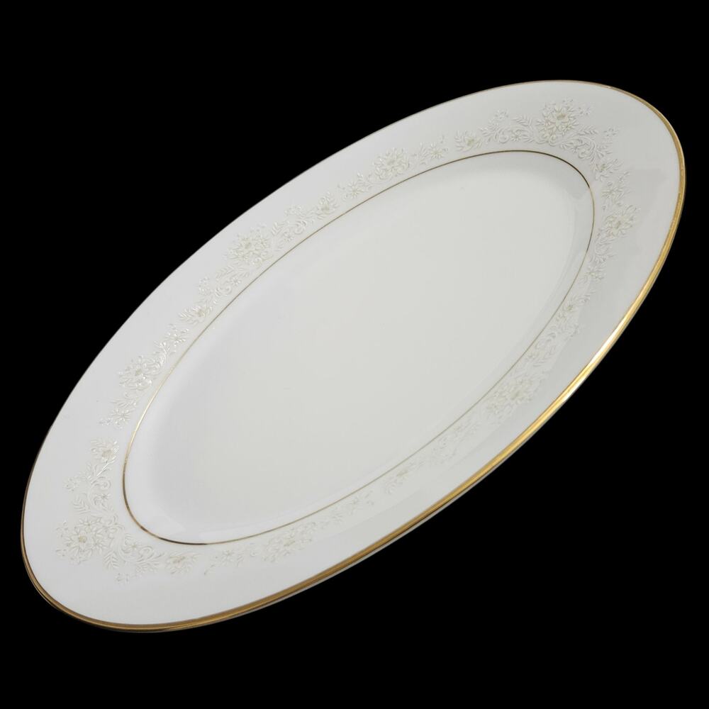 Noritake Dearest 2034 Oval Serving Platter Fine China Japan Gold Trim